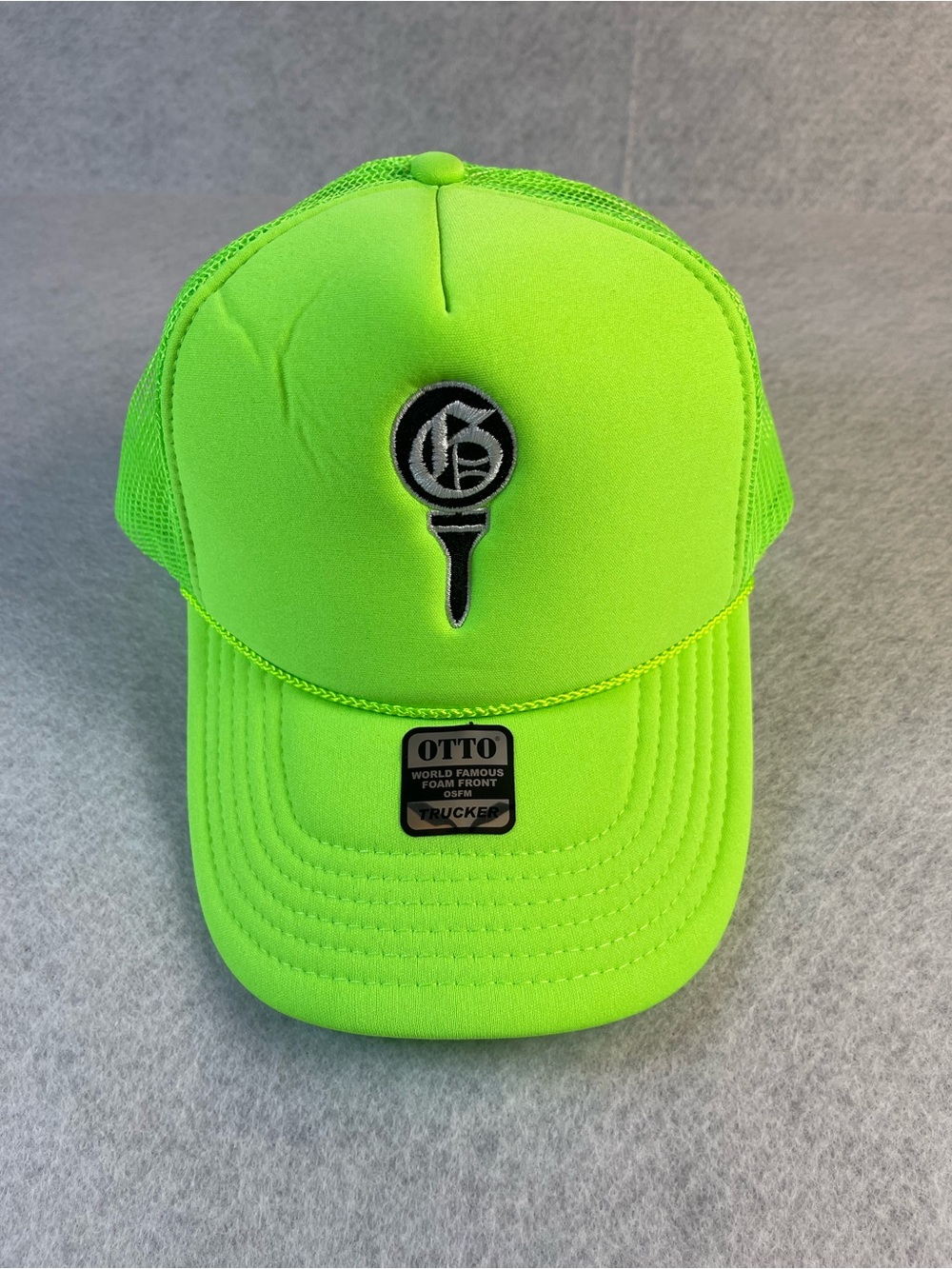 Neon Green foam Trucker Hat with Embroidered Golf tee Logo SnapBack